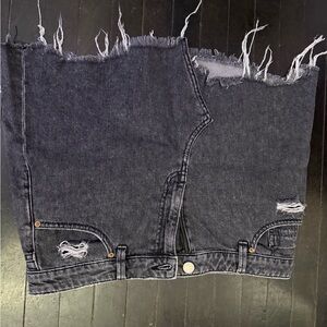 Reworked BOG Urban Outfitters Black Distressed Denim Mini Skirt (Size L)